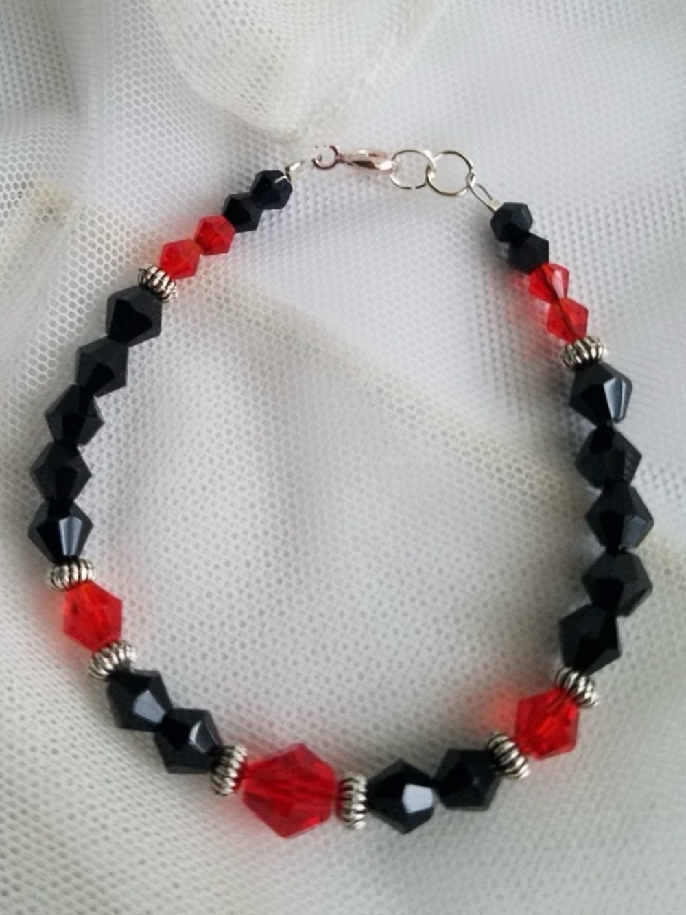 Swarovski Elements Black & Red Crystal Bracelet - Handmade NEW